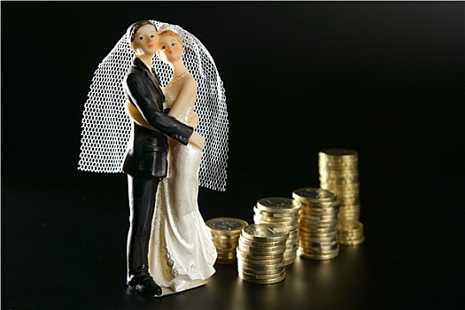 婚礼,情侣,小雕像,金色,硬币