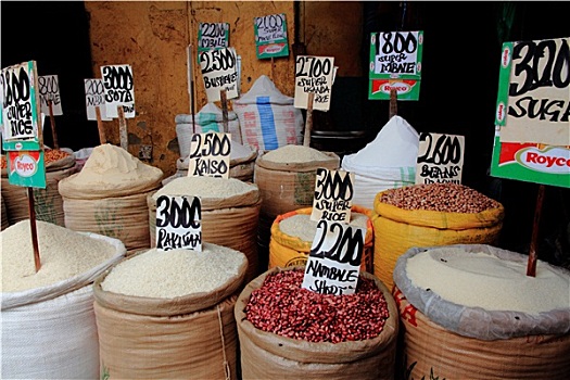 米饭,豆,糖,非洲,市场