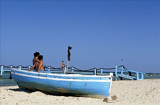 船,海滩,突尼斯,非洲