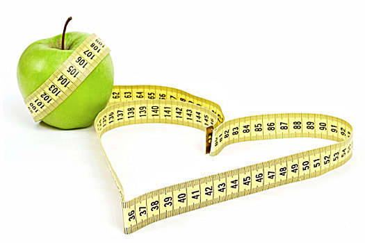 卷尺,心形,青苹果,健康,重量,概念