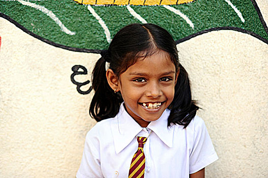 斯里兰卡,科伦坡,头像,小女孩,学校