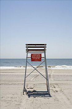 空,救生员椅,海滩,纽约,美国