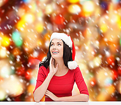 圣诞节,圣诞,冬天,高兴,概念,吃惊,女人,圣诞老人,帽子,仰视