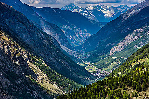 城镇,策马特峰,山谷,瓦莱,围绕,阿尔卑斯山,瑞士