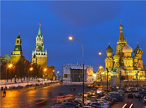 红场,夜晚,莫斯科