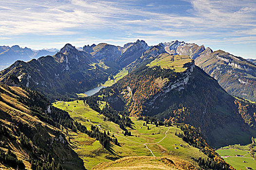 风景,山,高山,背影,湖,阿彭策尔,阿尔卑斯山,罗得斯,瑞士,欧洲