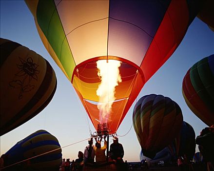 彩色,热气球,膨胀,黃昏,阿布奎基,新墨西哥,美国