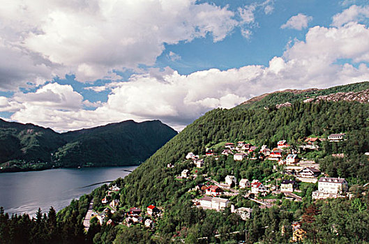 挪威,卑尔根,城镇景色,郊区,大幅,尺寸