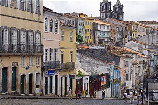 巴西,萨尔瓦多,城市,历史,老城,世界遗产,位置,鹅卵石,街道,排列,殖民风格,房子,城镇