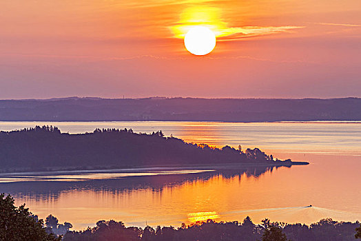 日出,基姆湖,靠近,齐姆高,上巴伐利亚,巴伐利亚,德国南部,德国,欧洲