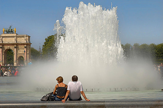 喷泉,正面,卢浮宫,巴黎,法国,欧洲