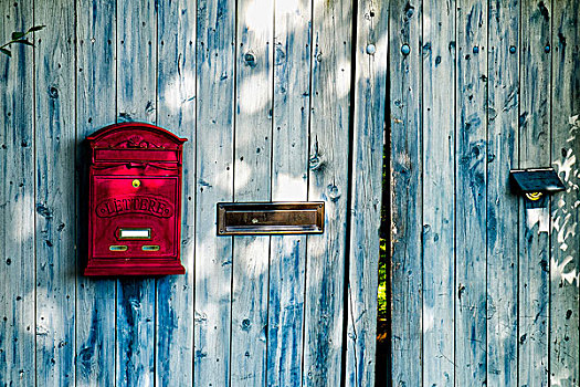 木门,大门,红色,邮筒,德国