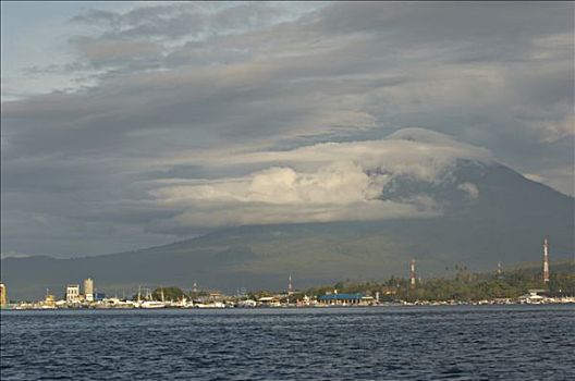 印度尼西亚,苏拉威西岛,蓝碧海峡,港口,山,背景