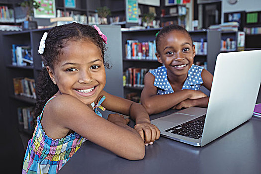微笑,女孩,笔记本电脑,书桌,图书馆,头像