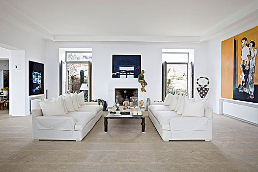白色,客厅,留白,帆布,展示,收集,现代,艺术品