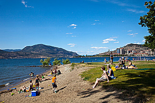 城市公园,海滩,湖,科隆那,不列颠哥伦比亚省,加拿大