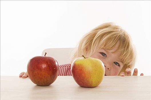 小女孩,两个,有机,苹果