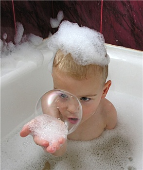 男孩,沐浴,泡泡
