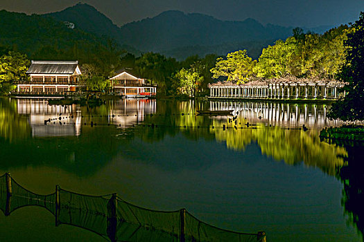 杭州西湖春景夜景