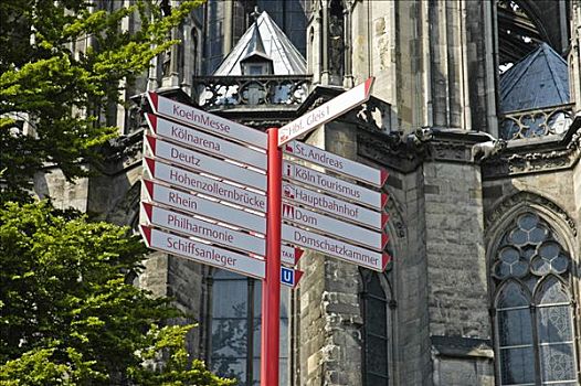 标志牌,正面,科隆大教堂,科隆,北莱茵威斯特伐利亚,德国