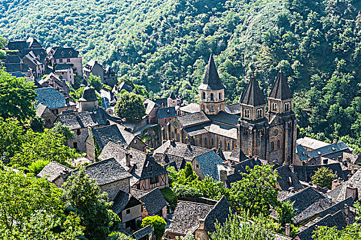 法国,阿韦龙省,孔克,俯视,大教堂,标签,漂亮,乡村