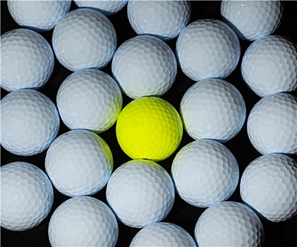 高尔夫球,一个,黄色,球,混合,许多,白色