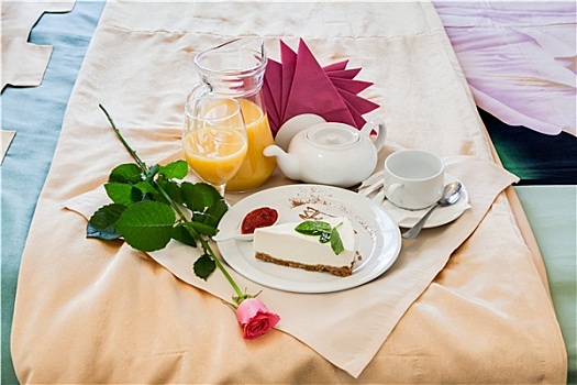 浪漫,早餐,床