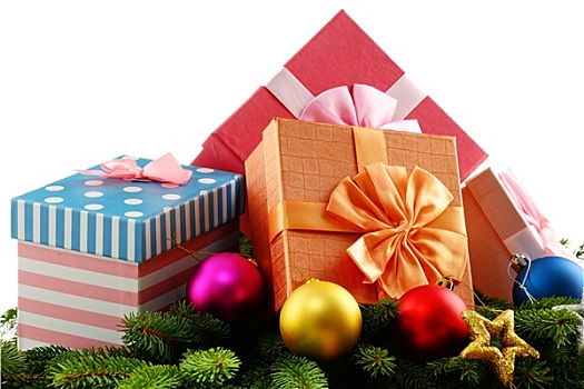 彩色,礼盒,圣诞树,隔绝,白色背景