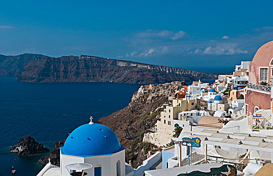 俯视,峭壁,白色,建筑,漂亮,锡拉岛,希腊群岛,家,街道