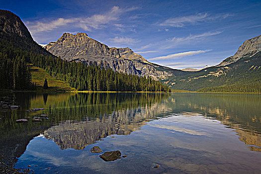 翡翠湖,山,反射,幽鹤国家公园,不列颠哥伦比亚省,加拿大