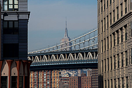 风景,帝国大厦,曼哈顿大桥,靠近,布鲁克林大桥,公园,纽约