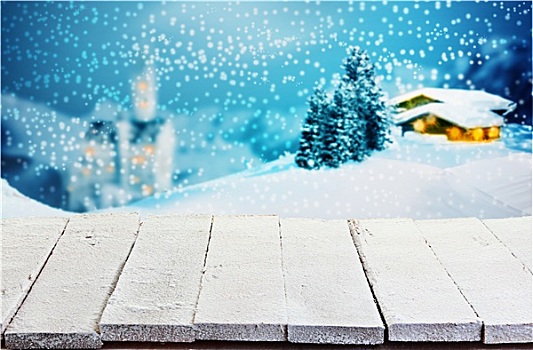 木桌子,冬天,圣诞节,场景