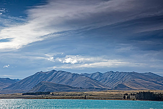 山,晴朗,湖,特卡波湖,南岛,新西兰