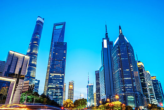 上海都市建筑夜景和街道街景