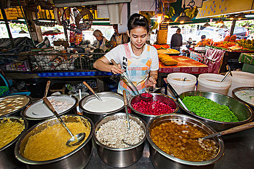 泰国,清迈,市场,外卖,熟食制品,展示