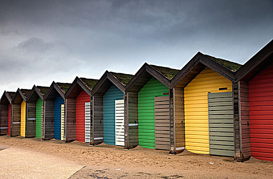 彩色,海滩小屋,诺森伯兰郡,英格兰