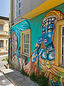 壁画,女性,脸,户外,墙壁,瓦尔帕莱索,智利