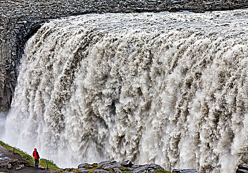 人,瀑布,河,北方,冰岛,欧洲