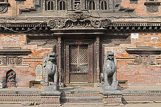 尼泊尔,加德满都,老式,坚实,木头,户外,门