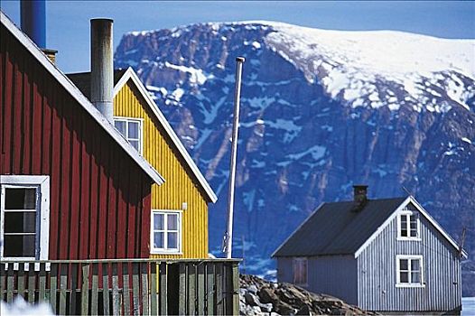 红色,黄色,蓝色,房子,格陵兰,北极