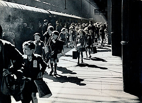 伦敦,学童,车站,二战,七月,艺术家,未知