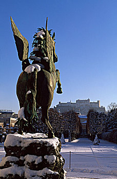 喷泉,米拉贝尔,花园,冬天,米拉贝尔宫殿,萨尔茨堡,世界遗产,奥地利,欧洲