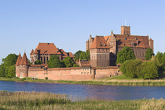 城堡,远眺,河,马尔堡,波兰