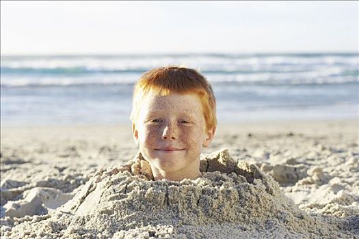 男孩,掩埋,沙子