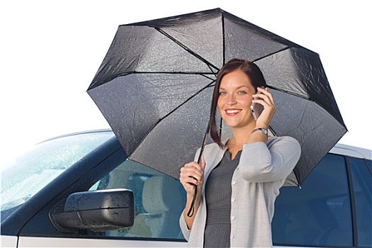 职业女性,伞,奢华,汽车