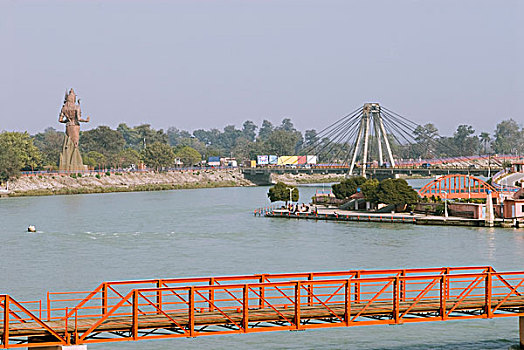 桥,河,恒河,北阿坎德邦,印度