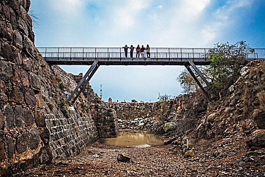 人,站立,桥,上方,护城河,国家公园,以色列