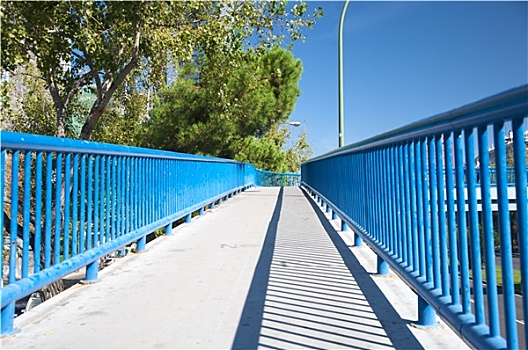 步行桥,蓝色,栏杆
