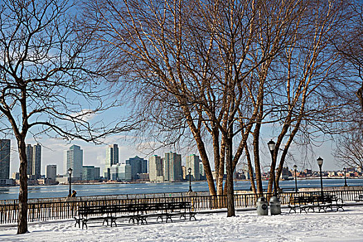 雪,炮台公园,曼哈顿,纽约