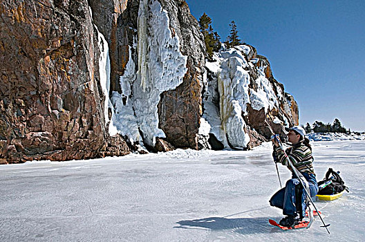 边远地区,滑雪者,摄影,苏必利尔湖,安大略省,加拿大
